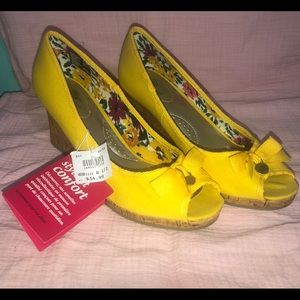 Yellow Wedge Open Toe Heels
